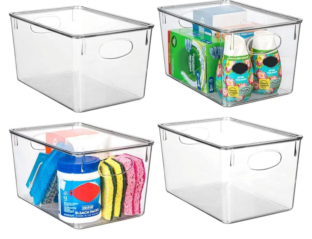 ClearSpace Plastic Storage Bins With lids, 4 Pack – Perfect Pantry Organization and Storage – Fridge Organizer, Pantry Storage Containers and Storage Bins, Cabinet Organizers