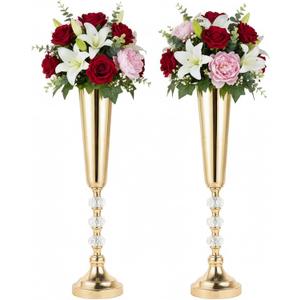 Set of 2 Tabletop Metal Vases for Tables - Decorative Gold Vases for Centerpieces, Trumpet Flower Arrangement Holders for Anniversary Birthday Party Christmas Wedding Home Decor
