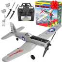 Top Race Remote Control Airplane - Ready to Fly 4 Channel RC Plane for Adults - Advanced Foam Construction - Remote Controlled War Cessna P51 Mustang Upgraded with Propeller Saver - 4.3"x15.7"x11.8" (Grey)