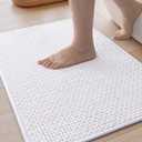 Color&Geometry Chenille Pile Bathroom Rugs Upgraded Denser, 17"x29.5" Non Slip Absorbent White Bath Mats for Bathroom Thin Fit Under Door, Washable Quick Dry, Standard Sized