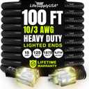 100ft Outdoor/ Indoor Extension Cord 10/ 3 Gauge Ultra Heavy Duty 3 Prong SJTW, Waterproof, Flexible Cold-Resistant Long Power Cord, 15A 125V 1875W, Black by LifeSupplyUSA