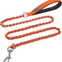 Chain Dog Leash Chew Proof Metal Leash for Medium Large Dogs, Chain Link Dog Anti Chew Strong Anti Bite Comfortable Soft Padded Handle (Orange, 5FT(30-80lb)