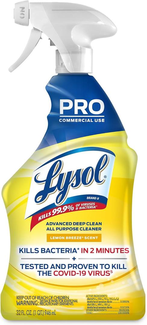 Lysol Pro All-Purpose Cleaner, Advanced Deep Cleaning Sanitizing and Disinfecting Spray, For Commercial Use, Use to Clean and Deodorize, Lemon Breeze Scent, 32oz (Pack of 1)