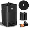 Kopuncare Dog Poop Trash Can Outside, 5L/ 1.3Gal Metal Dog Waste Trash Can with Lid, Foot Pedal, Pet Waste Container with 40 Bags, Poop Bucket with Lid Soft Close for Pet, Black