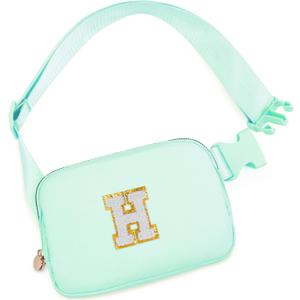 Uygafly Belt Bag Fanny Pack Crossbody Bags with Initials Cute Stuff Birthday Gifts for Teenager Girls Trendy Stuff for Teens - White H,Light Green Bag
