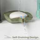Self Draining Soap Dish, Ceramic Drain Soap Holder Waterfall Design Soap Saver for Shower, Bathroom, Sink, Kitchen and Countertop, Keeps Dry, Green