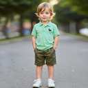 xueteox Toddler Boys Casual Shirt Set, Short Sleeve Top and Shorts 2-Piece Summer Outfit for Kids. (Green) 5T