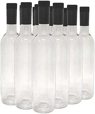 Nicebottles Plastic Wine Bottles & Screw Caps, Clear, 750ml - Pack of 12