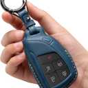 for GMC Key Fob Cover Leather Car Remote Case Holder Keychain Compatible for Chevy Tahoe Suburban Silverado GMC Sierra Yukon Denali Buick -Blue