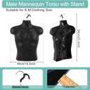 Lallisa 6 Pack Male Mannequin Torso Dress Form T-Shirt Display Half Mannequin Body Rounded Waist Hollow Back Body with Hanging Hook for Clothes Retail Display Suit Shows Photo Design Sewing (Black), 23.23 x 19.29''