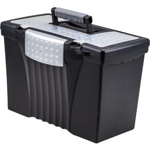 Storex Legal File Box with Organizer Lid Plastic Office File Storage Box for Letter and Legal Hanging Folders, 17.13 x 9.63 x 11 Inches, Black, 1-Count 
