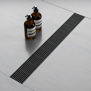 Black Linear Drain 24 Inch, Upgraded Linear Shower Drains with Wedge Wire Cover, Rectangle Shower Floor Drain Fast Drainage for Bathroom with Accessories