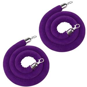 5 Feet Purple Velvet Hanging Ropes with Silver Polished Hooks Crowd Control Stanchion Ropes fit for Movie Theaters,Church,Restaurants,Hotels,Grand Openings, Concert venues, Trade Shows (2PCS)