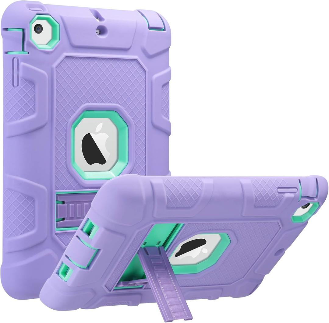 ULAK Case for iPad Mini 2 Three Layer Heavy Duty Shockproof Protective Case with Kickstand for iPad Mini 2 Case 1st 2nd 3rd Generation (Green+Purple)