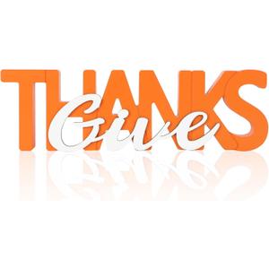 COCHIE Wooden Thanksgiving Give Thanks Sign, Fall Decorations for Home, Office, Shelf, Mantel, Indoor, Wood Thanksgiving Decor, Autumn Table Top Party Decoration (Give Thanks)
