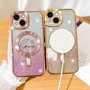 Fiyart Designed for iPhone 15 Case,Compatible with MagSafe Love Heart Plating Camera Protection TPU Magnetic Glitter for Women Girls Shockproof Phone Bumper 6.1"-Pink