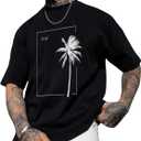 GORGLITTER Men's Crewneck T Shirt Letter Graphic Short Sleeve Casual Drop Shoulder Oversized Tee (X-Large, Black Tree)
