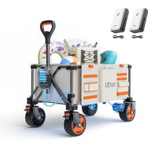Litheli Electric Utility Wagon Cart, 150L Capacity, 450 lbs Load, Foldable Heavy-Duty Design with All-Terrain Wheels, Variable Speed Drive & Battery Power for Camping, Beach, Garden & Shopping