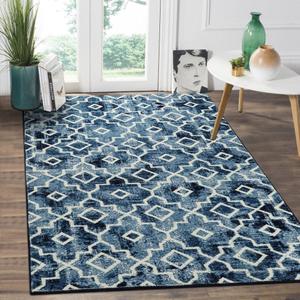 Wonnitar Moroccan Washable Area Rug 3x5 Blue Entry Rug, Non-Slip Neutral Kids Room Bedroom Mat Modern Geometric Trellis Throw Rug Floor Carpet for Dining Room Laundry (Post Blue,3'x5')