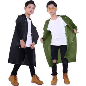 Kids Rain Jacket, 2 Pack Rain Ponchos for Kids - Reusable Raincoats for Boys and Girls Waterproof Outdoor Rain Gear (6-11 Years, R: Olive + Black)