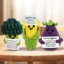 Funny Positive Crochet Potato Emotional Support Gifts for Women Men, Knitted Cute Dolls for Friends, Colleagues, Relatives, Children, Parties, Birthdays Desk Home Decor (Corn + Broccoli + Eggplant)
