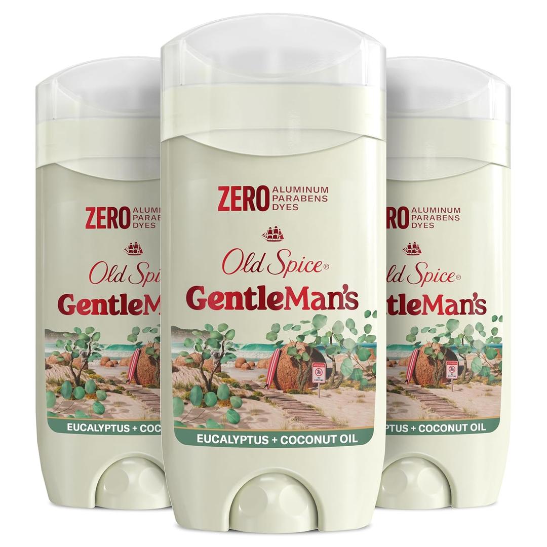 Old Spice GentleMan's Aluminum Free Dry Feel Deodorant for Men, 24/7 Lasting Freshness, Gentle on Skin with Skin Conditioners, Eucalyptus + Coconut Oil Scent, 3.0 oz (Pack of 3)