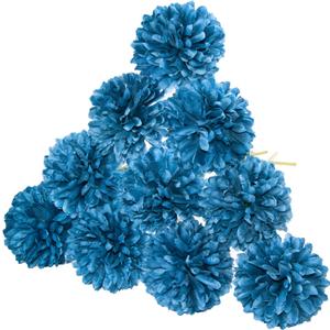 Blue Fake Chrysanthemum Flowers for Craft, 10 Pcs Faux Mum Flowers Silk Chrysanthemum with Glue for Vase, Home Kitchen, Wedding Party 10.6 Inch