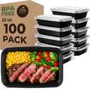 Glotoch Meal Prep Containers 32oz 100 Pack(200 Piece) with Lids, Reusable 1-Compartment Food Storage Containers, Bento Lunch Boxes, Microwave/Freezer/Dishwasher Safe, BPA-Free Takeout Boxes