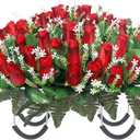 Artificial Cemetery Flowers for Grave,Headstone Flower Saddle for Grave Tombstone Decorations (Red)