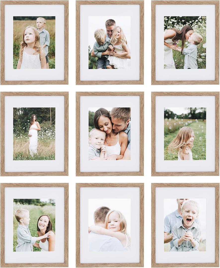 4 x Sheffield Home 9 Piece Gallery Wall Frame Set, 11x14 Inch, Light Natural