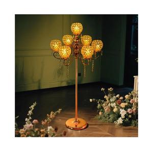 kolnlala 50" Tall Large Elegant Crystal Candelabra  Candlestick Holder Centerpiece for Weddings, Parties & Reception Decoration, Tealight Tray & Gorgeous Floor Candelabra Home Decor(Gold1pc, 7Arm)