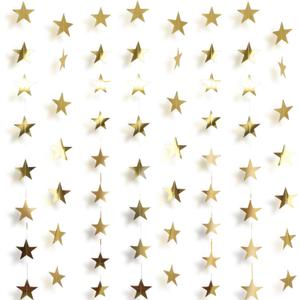 Birthday Graduation Decorations 2026, 105Feet Gold Star Garland Party Banner Hanging- Golden Double Side Twinkle Paper Stars Streamers Backdrop for Classroom Welcome Home Ceiling Decor, 8Pack