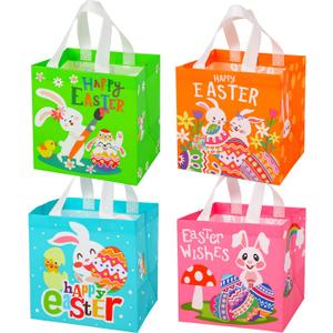 FINGOOO Easter Egg Hunt Bags for Kids, 12 Pack Reusable Non-Woven Gift Tote Bags with Handles Party Treat Bag