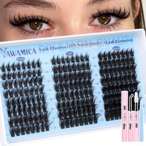 Wispy Lash Clusters Kit 160D 200D 300D Volume Lashes Clusters with Spikes Eyelash Clusters 10-18mm D Curl Cluster Eyelash Extensions with Strong Hold Bond & Seal Tweezers for College-Ready, Salon Look