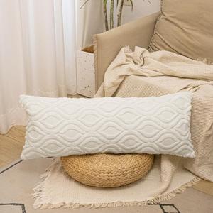 Boho Long Pillow Covers 14 x 36 inch Plush Faux Wool, Cream Beige Throw Pillow Cover Luxurious Soft Couch Cover Case Home Decor for Sofa Bed Living Room, ONLY 1 Cover