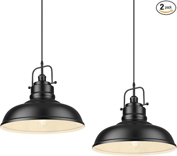 zeyu Black Pendant Lighting, 2 Pack Hanging Kitchen Lights, 1-Light Pendant Light with Metal Dome Shade, Matte Black Finish, 016-1M-2PK BK