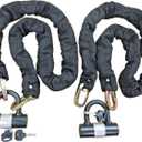 Lot of (2) H.D. 48in Motorcycle Bike Anti-Theft Security Alloy Steel Padlock Chains with Keyed Alike Locks & Cover