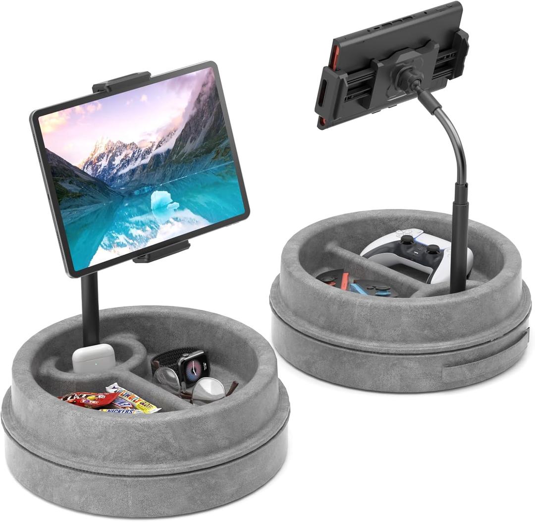 KDD Tablet Pillow Stand for Lap, Multi-Angle iPad Stand with Storage Tray - 360 Rotating Clip Gooseneck Tablet Soft Pad Dock for Bed and Desk Compatible with iPad Pro 12.9, Air Mini, Phone, E-Reader