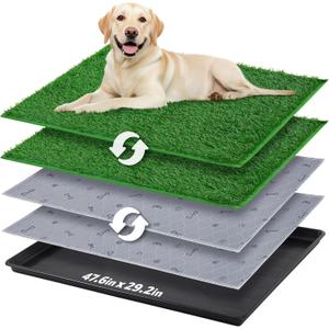 Dog Grass Pad with Tray Extra Large 47.6x29.2'',Portable Dog Litter Box with 2 Pcs Replacement Hemming Artificial Grass & Washable Reusable Pee Pads, Indoor Outdoor Fake Grass Pad for Dogs Potty