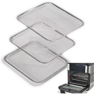 Uncoated Stainless Steel Cooking Tray Compatible with Instant Pot Vortex 10QT Only - PFAS & Teflon-Free - Dishwasher Replacement Racks, 10.2"x8.97" 3-Pack Mesh for 360 Airflow & Crisping (Silver)