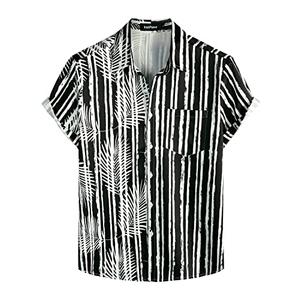 VATPAVE Mens Hawaiian Flamingo Shirts Casual Tropical Short Sleeve Button Down Shirt Summer Beach Shirts (Small) BlackPalmLeaf Beach