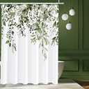 Olive Green Eucalyptus Shower Curtain Sets, Watercolor Leaves on The Top Plant with Floral Bathroom Decoration 72x72 Inch with Hooks