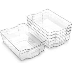 BINO | Stackable Storage Bins, Large - 4 Pack | The Stacker Collection | Clear Plastic Storage Bins | Organization and Storage Containers for Pantry & Fridge | Multi-Use Organizer Bins | BPA-Free