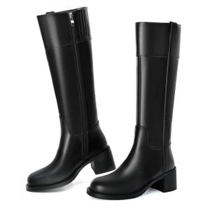 Reitoye Knee High Boots Women Round Toe Chunky Block Heeled Boots Side Zipper Tall Gogo Boots Shoes, Size 11