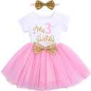 ODASDO Baby Girl Toddler Kids 1st / 2nd / 3rd Birthday Party Dress Short Sleeve Princess Tulle Dress with Headband (3T)