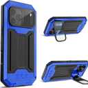 Compatible with iPhone 17 Pro Max Metal Case with Camera Cover Stand Built in Gorilla Glass Full Body Hybrid Military Heavy Duty Armor Silicone Rugged Phone Cover for Man Woman (Blue)