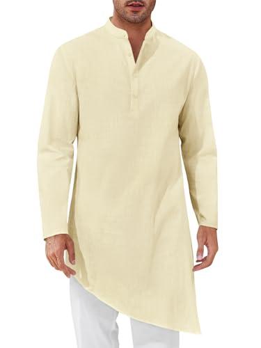 Runcati Mens Kaftan Robe Thobe Cotton Long Sleeve Henley Shirt Casual Muslim Gown Kurta Tops Beige L Runcati Mens Kaftan Robe Thobe Cotton Long Sleeve Henley Shirt Casual Muslim Gown Kurta Tops Beige L