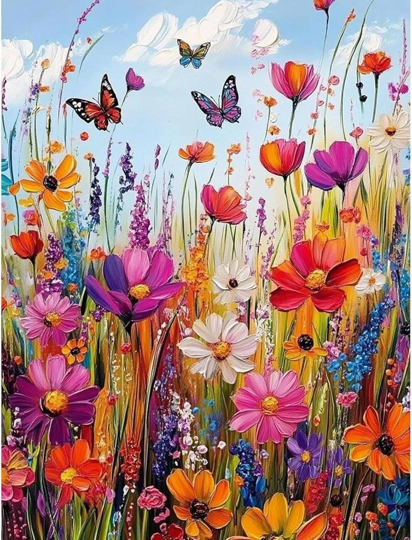 ossomo Diamond Painting Kits for Adults, DIY 5D Full Drill Colorful Colorful Flower Sea Butterfly Dance Diamond Art Kits Diamond Dots Pictures Perfect for Relaxation and Home Wall Decor 30x40cm