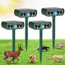 Gebatule 4 Pack Solar Ultrasonic Animal Repellent Cat Repellent Outdoor Deer Repellent Devices Animal Deterrent to Scare Squirrel Rabbit Raccoon Dog Skunk for Yard