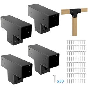 Pergola Kit T Shaped 4x4(Actual: 3.64"x3.64")-4 Pack Pergola Brackets 4x4-3 Way DIY Woodworks Gazebo Brackets Kit with Screws for Wood Beams-Elevated Wood Stand T Brackets for Sunroom Carport Cabin